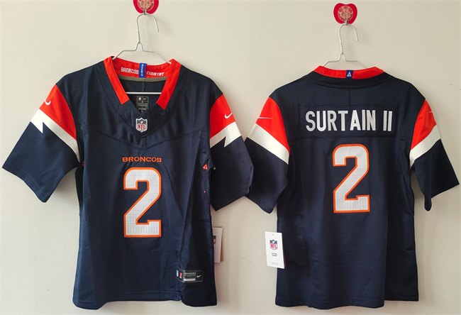 Women's Navy Denver Broncos #2 Pat Surtain II 2024 F.U.S.E Throwback Stitched Jersey(Run Small)